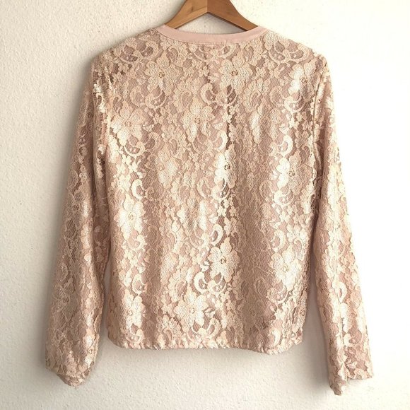 Michael Stars Lace Overlay Full Zip Top Pink Large - Picture 6 of 10